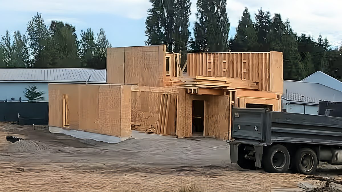 The Stratton under construction at 3920 San Juan Avenue, Port Townsend: framing the second floor