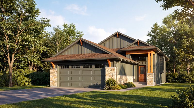 The Garrick at The Gilquist Hay-field, Port Townsend — bi-level exterior in Sage Timber